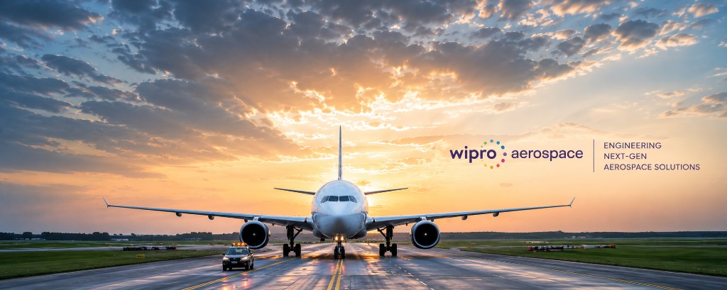 Wipro Aerospace group banner: aircraft on a runway with Engineering next-gen aerospace solutions